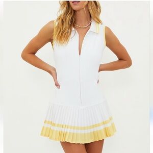 Beach Riot White and Yellow Sleeveless Pleated Tennis Dress- size L- worn once
